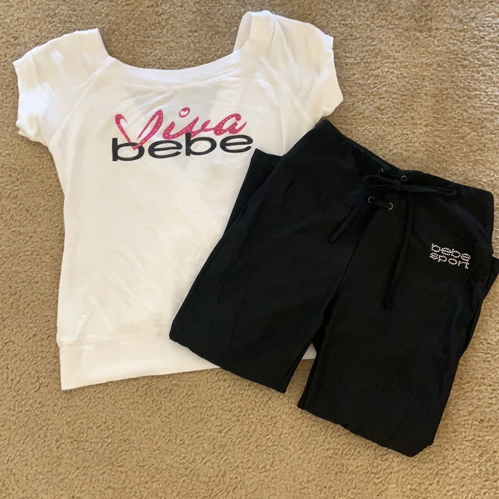 White Viva Bebe top w blk Bebe sport capri legging